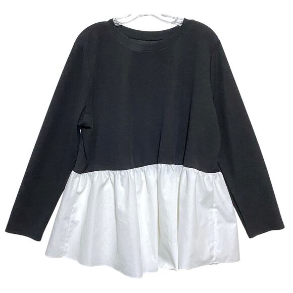 Shein Curve 2XL Black White Peplum Top Two Tone Monochrome Whimsigoth Colorblock - Picture 1 of 8